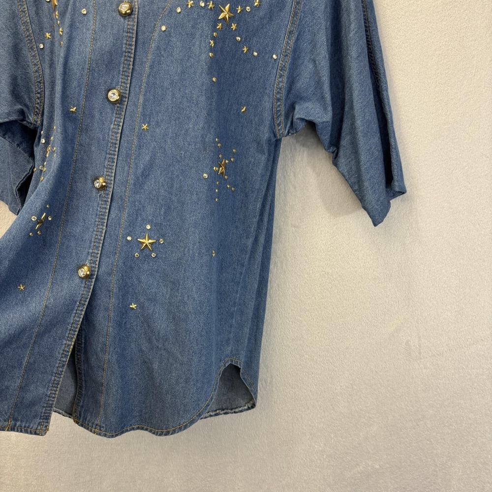Vintage Bingo! Bingo! Button Up Denim Shirt Womens 6 Star Celestial Western 80s - Picture 9 of 12